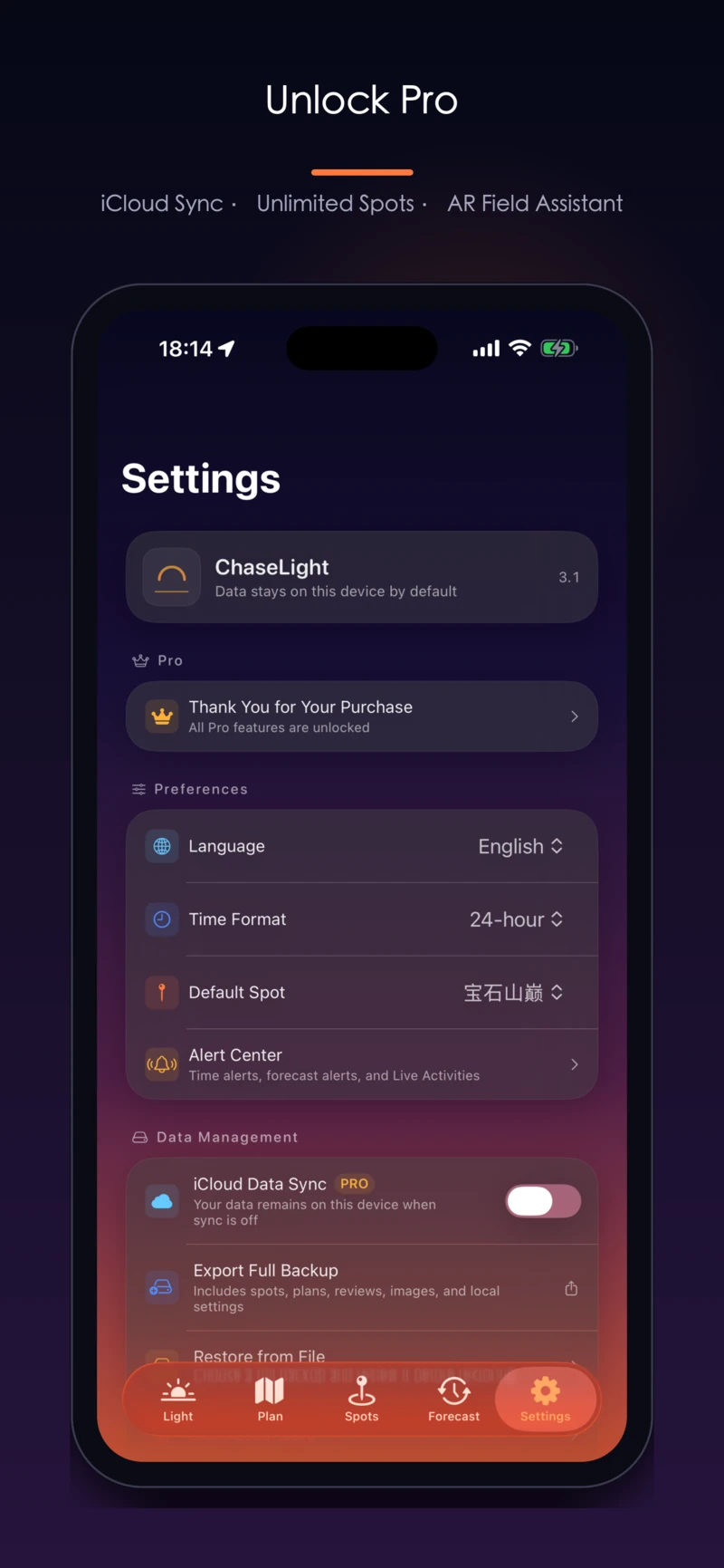 Pro: iCloud sync and unlimited spots